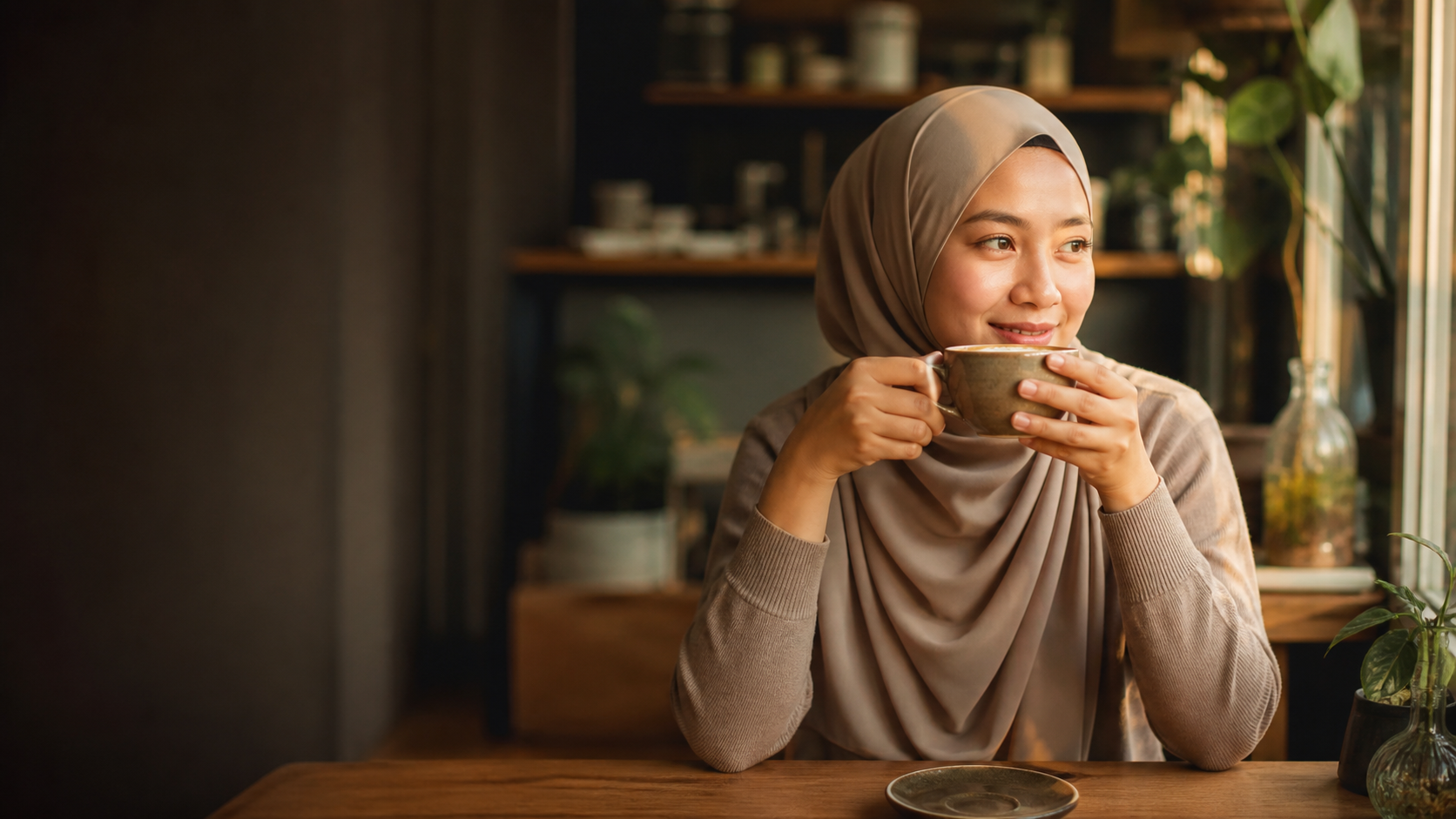 Gadis Melayu menikmati kopi di Kedah Coffee Corner